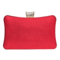 Elegant red glitter clutch bag with rectangular gold rhinestone clasp and metal frame - Sparkling Red