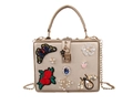 Champagne evening bag with butterfly embroidery, pearls, and crystals for women - Gold