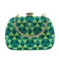 Luxuriöse grüne Strass-Abendtasche mit geometrischem Muster und Goldkette - Grün