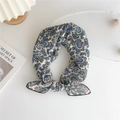 Bohemian paisley cotton linen headscarf in blue and white with a knotted design - Blue Paisley Beige (1B)