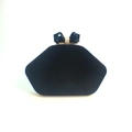 Elegant black velvet asymmetric evening bag with a sparkling gemstone bow clasp - Black