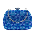 Luxuriöse blaue Strass-Clutch mit geometrischem Muster, Kette und Edelsteinverschluss - Königsblau