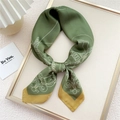 Elegant silk scarf in green and yellow with European architecture line art pattern - Architectural Line Green