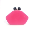 Fuchsia velvet evening clutch with a black crystal butterfly clasp and silver rhinestone - Rose Red