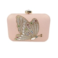 Rosa Abendtasche mit buntem Kristall-Schmetterling und goldenem Strassverschluss - Champagnerrosa