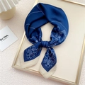 Navy blue floral printed silk square scarf with white architectural line art patterns - Architectural Line Dark Blue