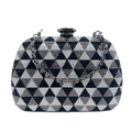 Luxuriöse Abendtasche mit schwarzen und silbernen geometrischen Strassmustern und Kristallknopf - Schwarz