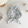 Cotton linen floral square scarf with black leaves and navy blue edge in bow knot - Transparent Leaf Rice (7B)