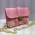 Borsa a tracolla rosa con fiori di perle 3D, strass e tracolla a catena dorata - Rosa Con Catena di Perle