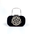 Elegante borsa da sera in velluto nero con decorazione di cristalli scintillanti - Nero