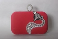 Red velvet evening clutch bag featuring a sparkling crystal rhinestone fox design - Rose Red