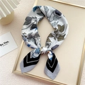 Light gray silk square scarf with blue and green floral print and geometric border - Butterfly & Flower White