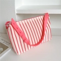 Detail of pink striped knitted tote bag with adjustable silicone strap and zipper - 25*20cm / Pink