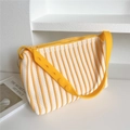 Detail of striped knit texture and adjustable yellow silicone strap with round buttons - 25*20cm / Yellow