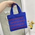 Borsa tote in maglia blu reale con cuori rossi e chiusura magnetica - Blu Reale Cuore