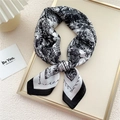 Elegant black and white printed silk scarf with urban architecture design for women - Arch of Triumph Black