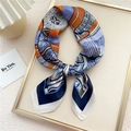 Navy blue and orange geometric silk scarf tied in a bow on a decorative frame - Geometric Frame Blue