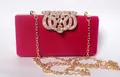 Pochette da sera in velluto rosso rosa con fibbia di strass e catena dorata elegante - Rosa Rosso