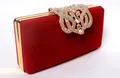 Elegante pochette da sera in velluto rosso con strass scintillanti e cornice dorata - Rosso