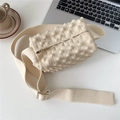 Minimalist creamy white pineapple textured crossbody bag with gold zipper and wide strap - Beige