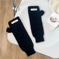 Guantes de punto negros sin dedos con agujero para el pulgar y puños largos acanalados - Negro