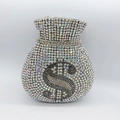 Sparkling money pouch clutch bag with colorful crystals and black dollar sign symbol - Silver AB