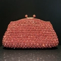 Luxury pink rhinestone clutch bag with trapezoid metal frame for evening party - Hot Pink