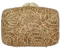 Detail of gold leaf hollow clutch bag featuring luxury crystal rhinestones inlay - Gold