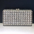 Elegante borsa da sera quadrata argentata con strass scintillanti e struttura metallica - Argento