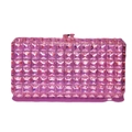 Détail de strass en cristal rose sur pochette de soirée carrée avec cadre en métal - Rose rouge