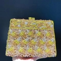 Hollow leaf pattern evening clutch bag with sparkling silver and pink crystals - Gold Yellow Multicolor