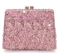 Bolso de noche rosa con diamantes de imitación en forma de hoja y diseño trapezoidal - Rosa
