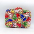 Close-up of luxury evening clutch purse with colorful marquise crystals and gold frame - Gold Multicolor
