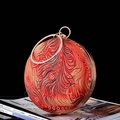Elegante borsa rotonda stile cinese rossa con ricamo piuma di pavone e manico oro - Rosso