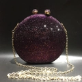 Elegant circular purple rhinestone evening clutch bag with gold chain strap and metal clasp - Purple