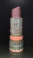 Dettaglio della borsa da sera di lusso a forma di rossetto con cristalli rosa e strass lucidi - Rossetto Piccolo con Diamanti Completi a Fondo Piatto / Rosa Argento/Vita Rosa