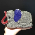 Detail of crystal elephant evening clutch bag with blue ears and red sparkling trunk - Silver Royal Blue Multi