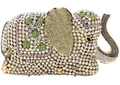 Detailed view of elephant shaped evening clutch with champagne and AB rhinestones - Gold AB Color