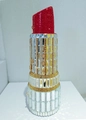 Dettaglio borsa a mano a forma di rossetto con strass rossi e rifiniture in cristallo oro - Rossetto Piccolo con Diamanti Completi a Fondo Piatto / Rosso/Vetro Bianco Diamante Oro