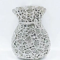 Detailed view of silver crystal-studded hollow-out evening clutch bag in lucky pouch style - Silver