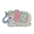 Sparkling elephant-shaped dinner clutch bag with colorful rhinestones and floral details - Silver Pink Multi