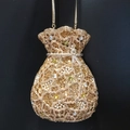 Luxury gold vase-shaped evening purse with shimmering crystals and metal chain strap - Golden Brown