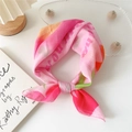 Tie-dye floral square scarf in pink, orange, and green with decorative letter print - Abstract Floral