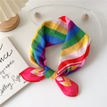 Rainbow striped cotton linen small square scarf hair tie with vibrant multi-color patterns - Rainbow Striped