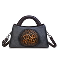 Sac à main rétro de style chinois en cuir gris avec motif traditionnel Ruyi embossé - Gris