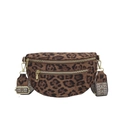 Fashionable leopard print faux fur crossbody chest bag with adjustable woven strap - Brown