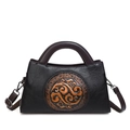 Sac à main rétro en cuir noir avec motif de nuages chinois gaufré marron - Noir