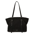 Sac fourre-tout noir mat avec boucles en métal argenté et logo en cuir imprimé - Noir