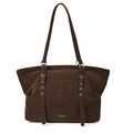 Grand sac cabas marron foncé en daim mat avec sangles décoratives et boucles argentées - Marron