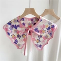 Pastel checkered floral fake collar shawl with pink bow tie and floral print - 8F Butterfly Collar - Pink Flower Grid